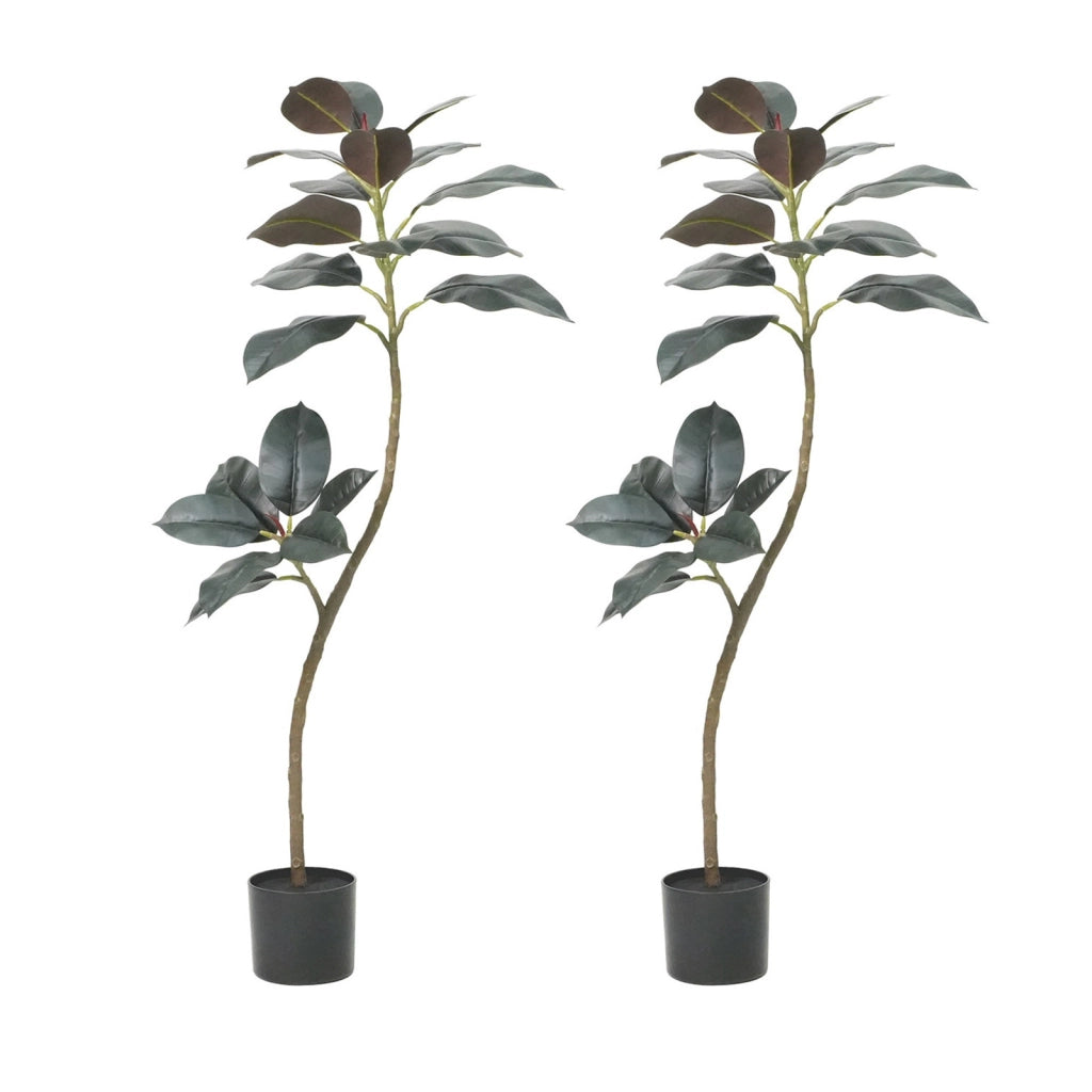 Set 2 Piante di Ficus Elastica Artificiale 120 cm Albero di Gomma con Vaso