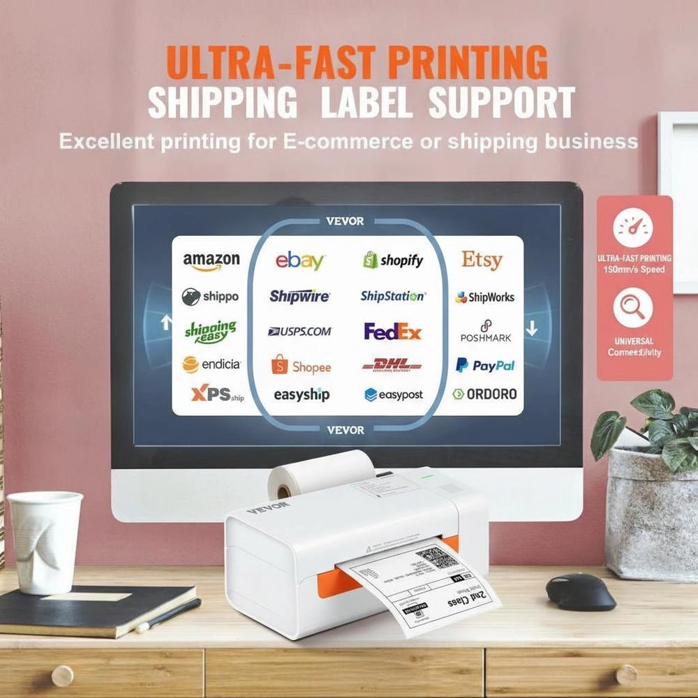 Label Printer 200x79x83mm Thermal Printer 150mm/s Label Printer Shipping Label Printer Thermal Direct Label Printer USB Automatic Label Detection Windows Mac OS Linux Chromebook