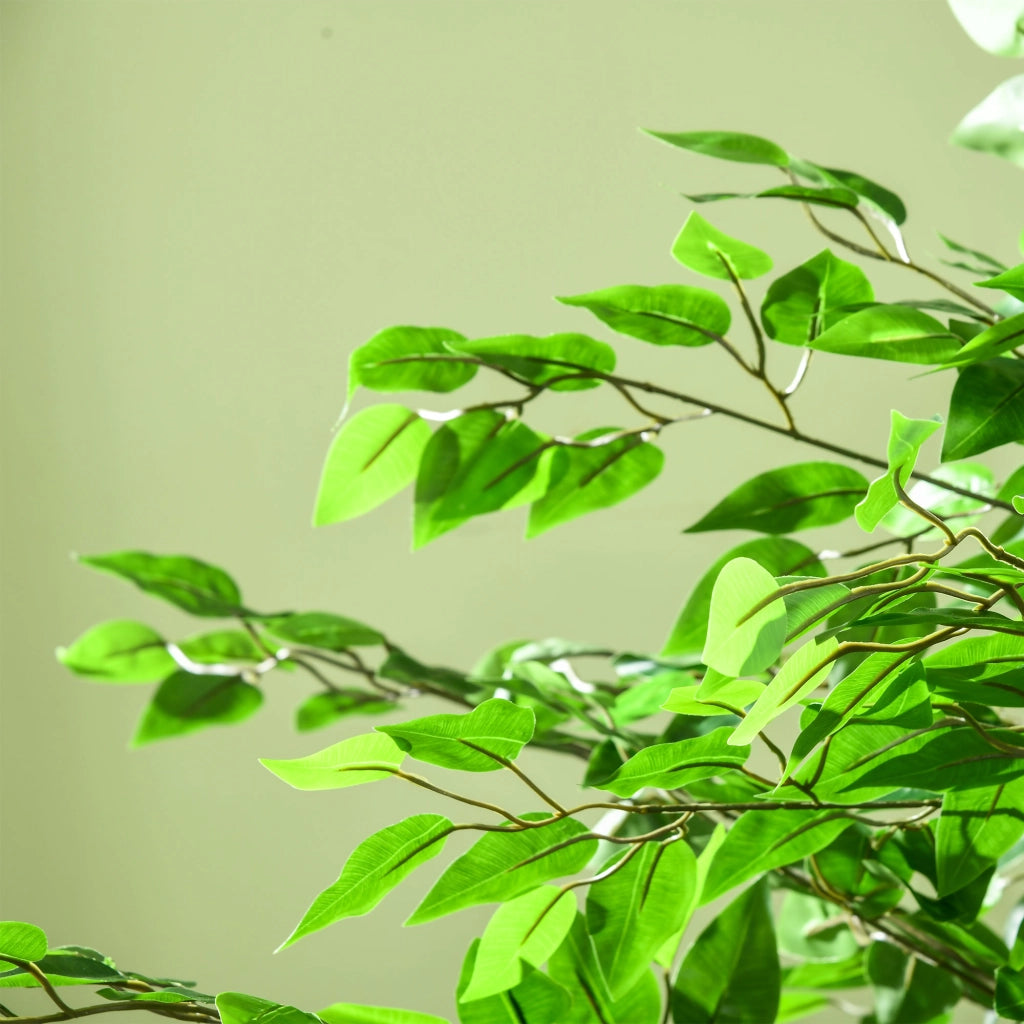 Ficus artificiale con 1260 foglie e vaso in cemento verde; altezza 180 cm per interni ed esterni