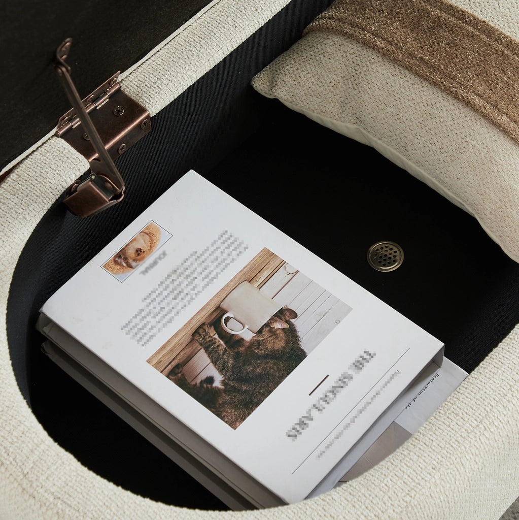 Panca Contenitore in Chenille 110 cm con Vano Ventilato Beige per Camera da Letto; Ingresso e Soggiorno