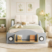 Letto contenitore 90 × 200 cm con vano idraulico tasche laterali libreria e cuscino imbottito in flanella grigio