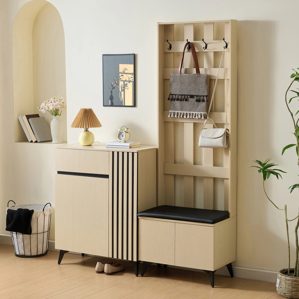 Set guardaroba con panca e mobile portascarpe in MDF
