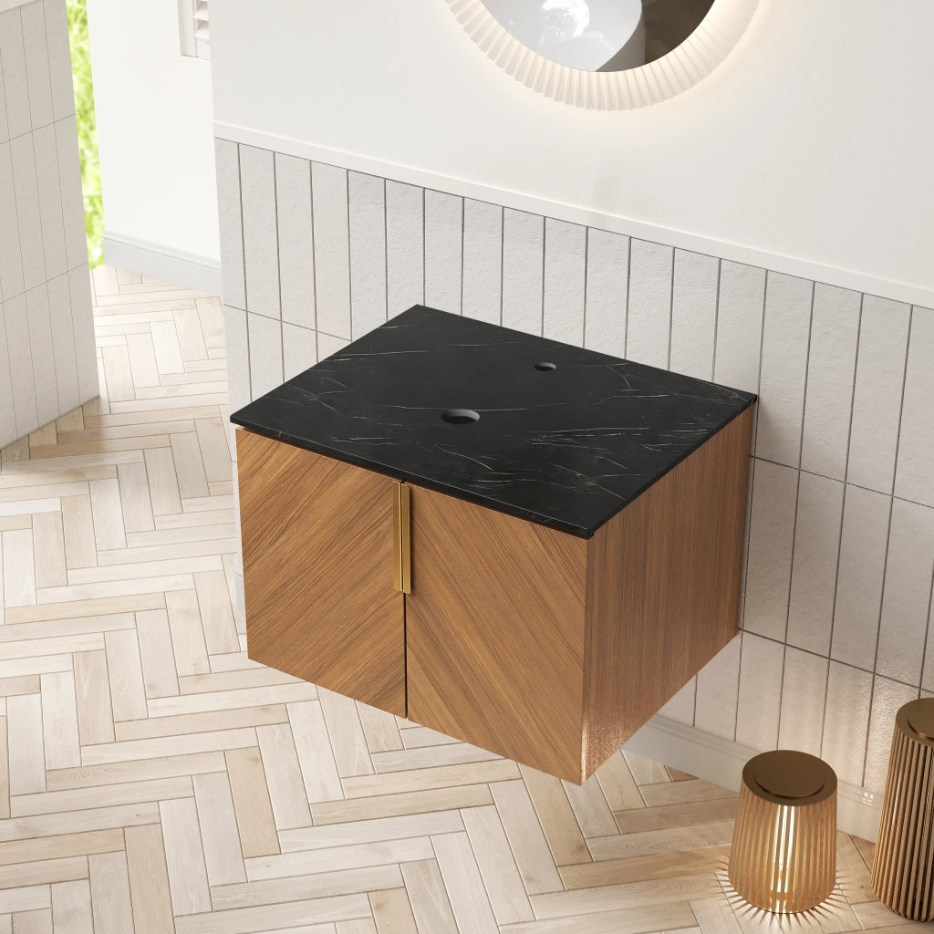 Mobile sottolavabo con 2 ante - per bagno - in compensato - 69×58×20 cm - rovere