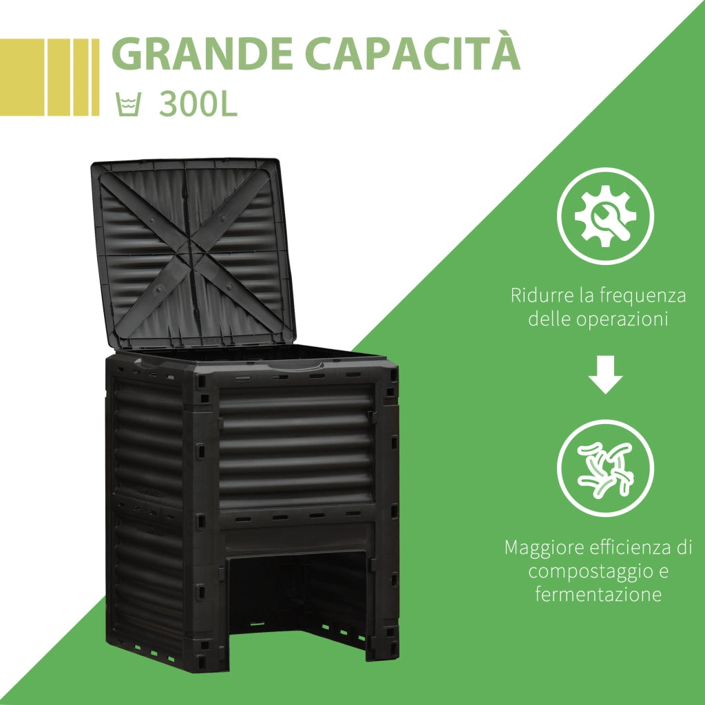 Compostiera da Giardino 300L ¨C zephmum ¨C Plastica Nera