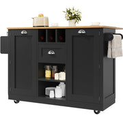 Isola cucina 140x40x93,5 cm in MDF nero con piano ribaltabile e ruote