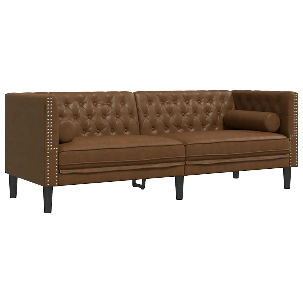 Divani Chesterfield 3pz Cuscini Marrone Similpelle Scamosciata 3209290