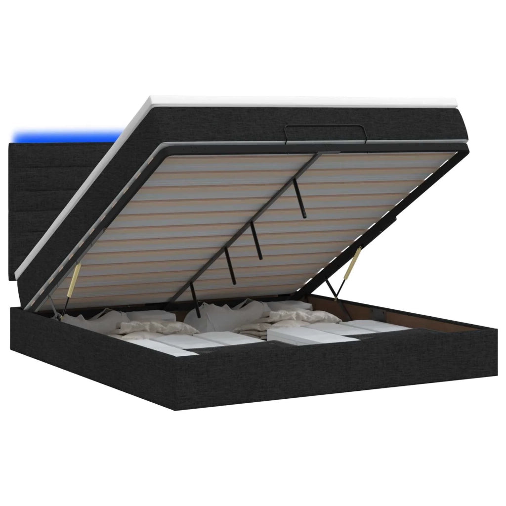 Letto Ottomano con Materasso e LED Nero 140 x 200 cm Tessuto 3457995