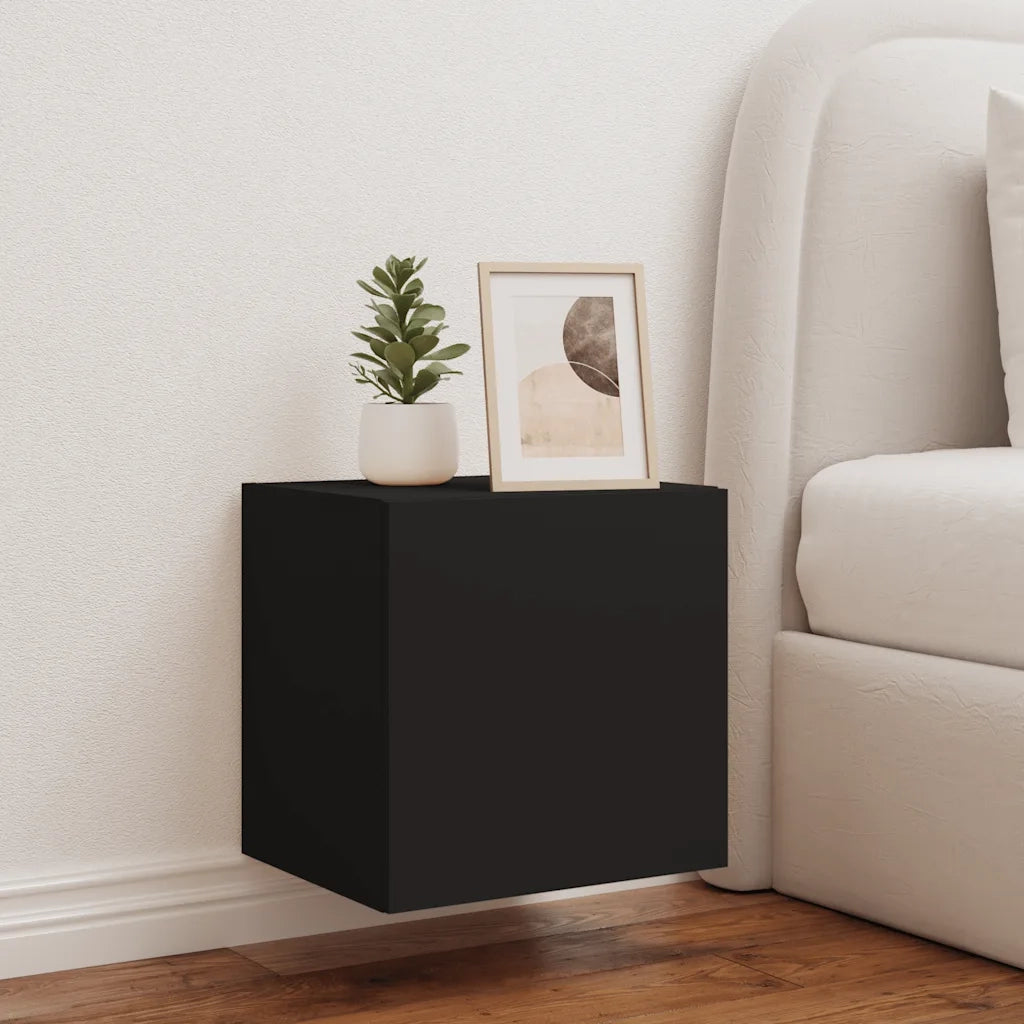 Mobile TV a Parete con Luci LED-Mobile TV a Muro Nero 40,5x35x40 cm