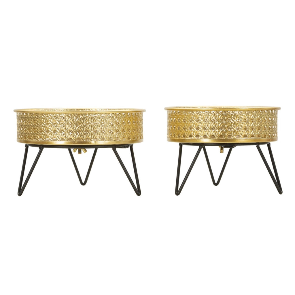 Set di 2 Vasi per Piante VKH410, Oro, Metallo, 20,5x20,5x13 cm