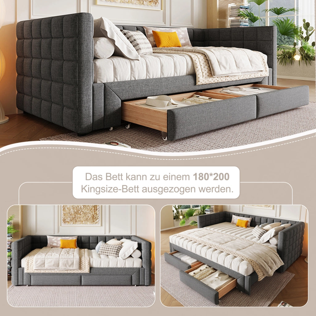 Divano letto 90 × 200 cm estraibile con 2 cassetti rivestito in velluto grigio struttura in MDF