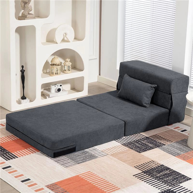 POLTRONA LETTO PIEGHEVOLE CONVERTIBILE IN CHAISE LONGUE E MATERASSO, 80X80X64 CM, GRIGIO SCURO