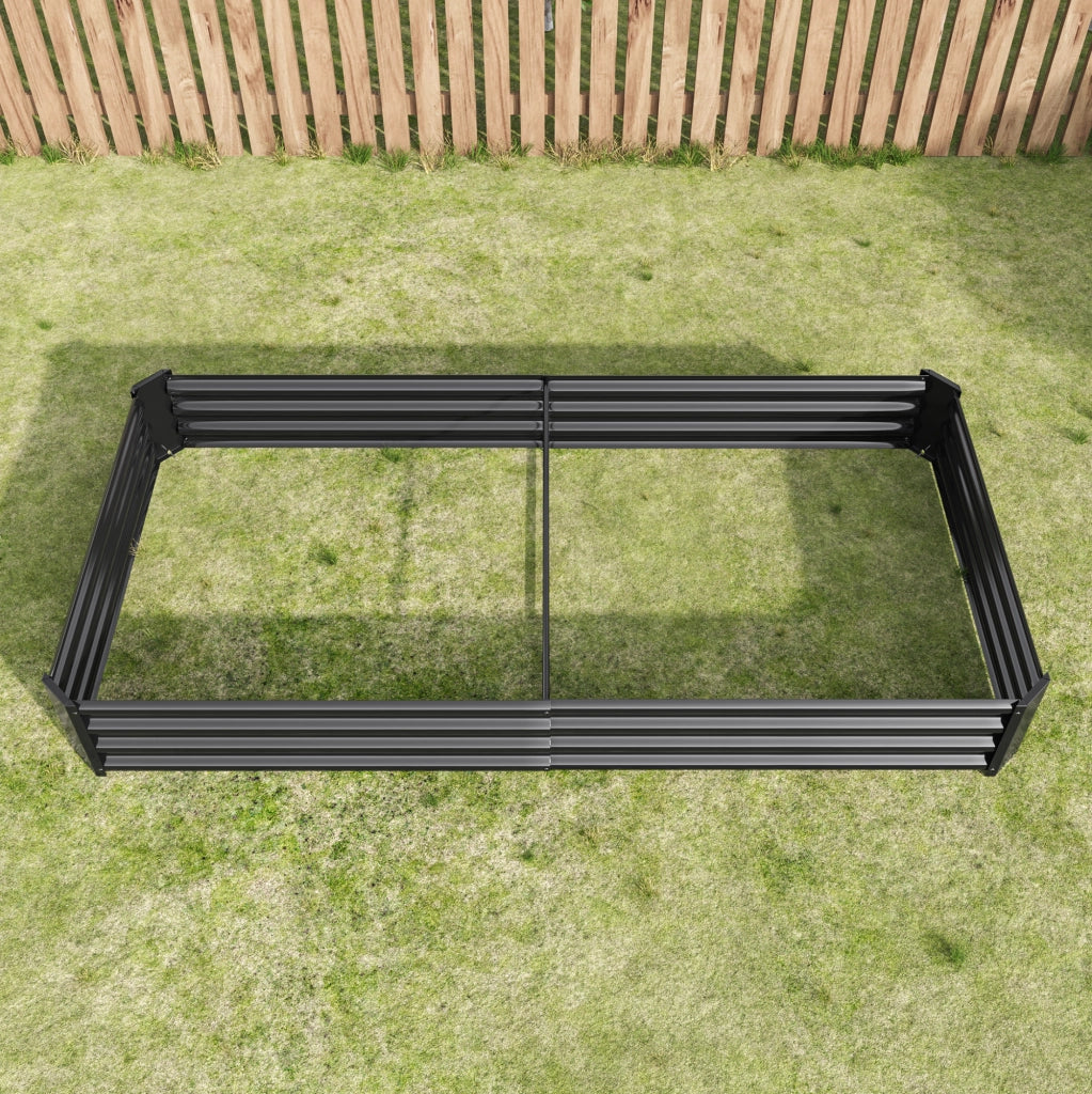 Fioriera rialzata in metallo senza fondo con pannelli in acciaio zincato nera 232 × 113.5 × 30 cm per orto