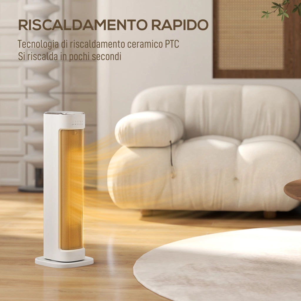 Termoventilatore Ceramico PTC 2000W con 3 Temperature Regolabili Timer e Telecomando Bianco