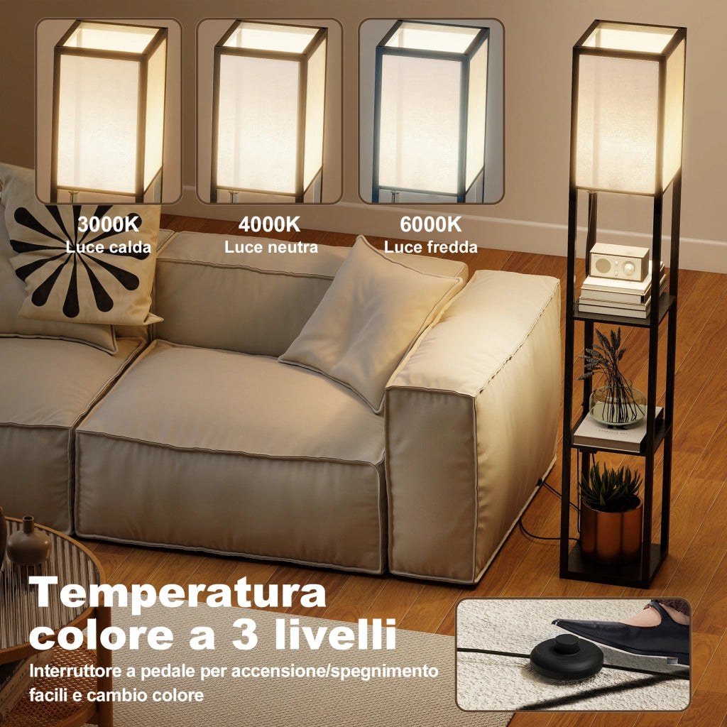 Lampada da Terra con Ripiani e USB ¨C zephmum ¨C Nero