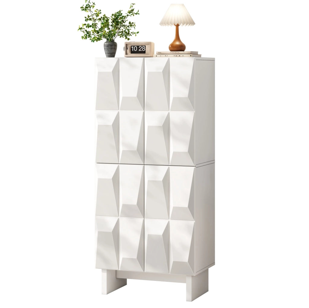 Mobile alto multiuso bianco 60;5 x 34 x 135;5 cm in truciolare con 4 ante e ripiani regolabili