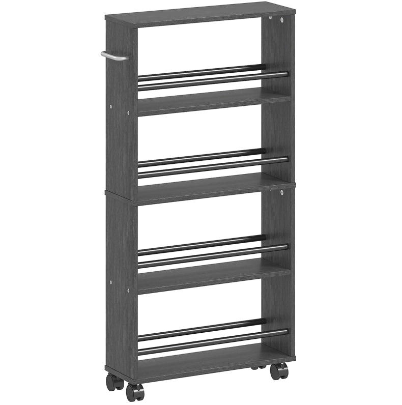 Carrello Portaoggetti Mobile con 4 Ripiani, 45x15x91 cm, Nero, Design Salvaspazio