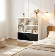 Libreria 80x30x86,5 cm bianca e nera in legno ingegnerizzato, 3 cassetti