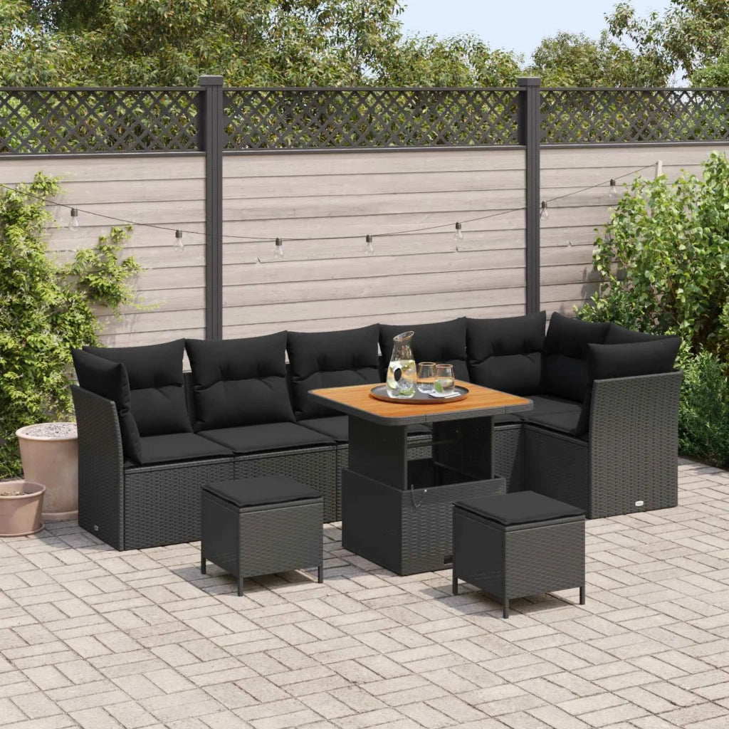 Set Divano da Giardino con cuscino con archiviazione 9 pcs Nero 3363449