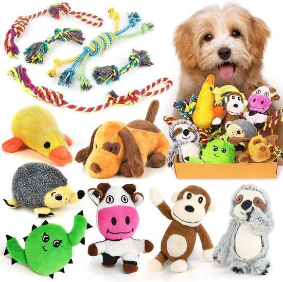 Giocattoli per cani piccoli - 12 pezzi giocattoli per cani che emettono suoni e sono fatti di peluche per i denti - corda di cotone naturale per cani piccoli