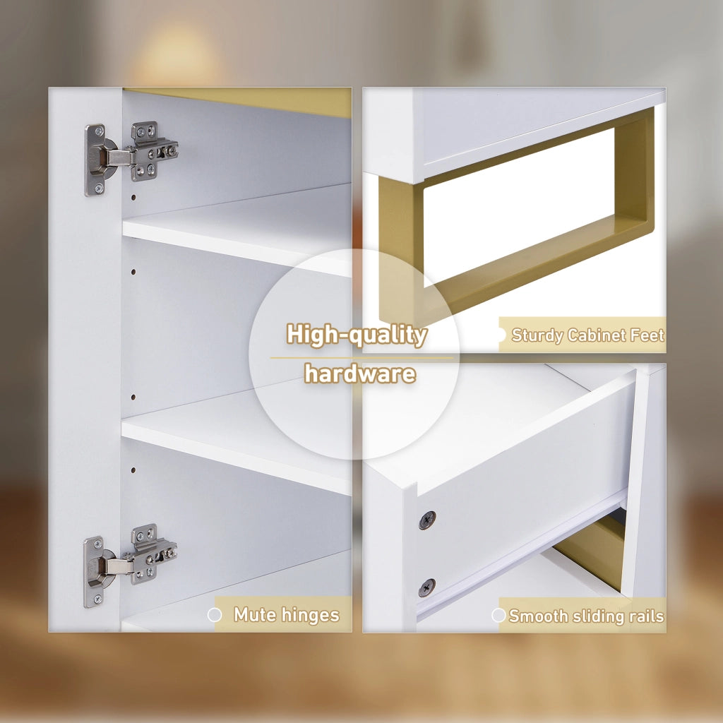Scarpiera con panca imbottita, 2 ante, cassetto e vano aperto per ingresso, in MDF bianco, 120 × 35 × 85 cm