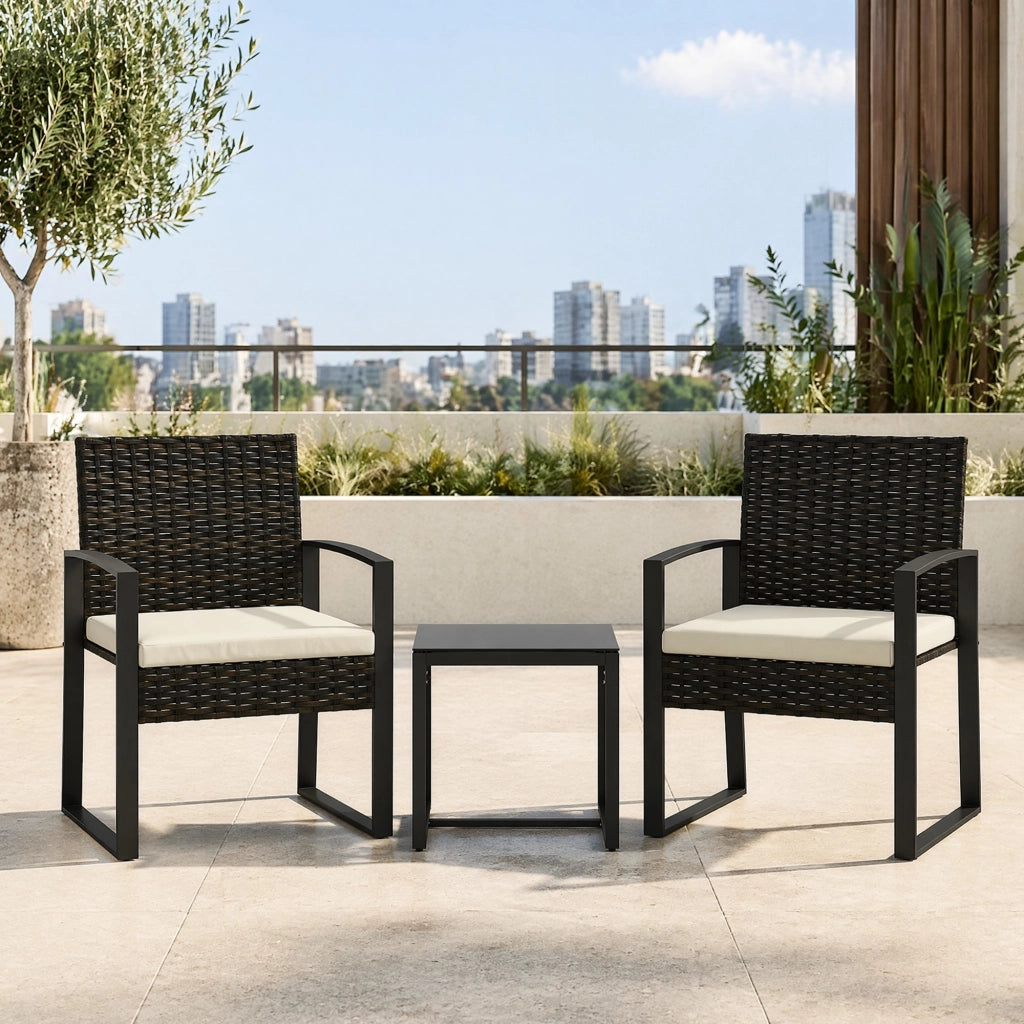 Set da giardino 3 pezzi 55x58x76 cm grigio crema acciaio, cuscini sfoderabili
