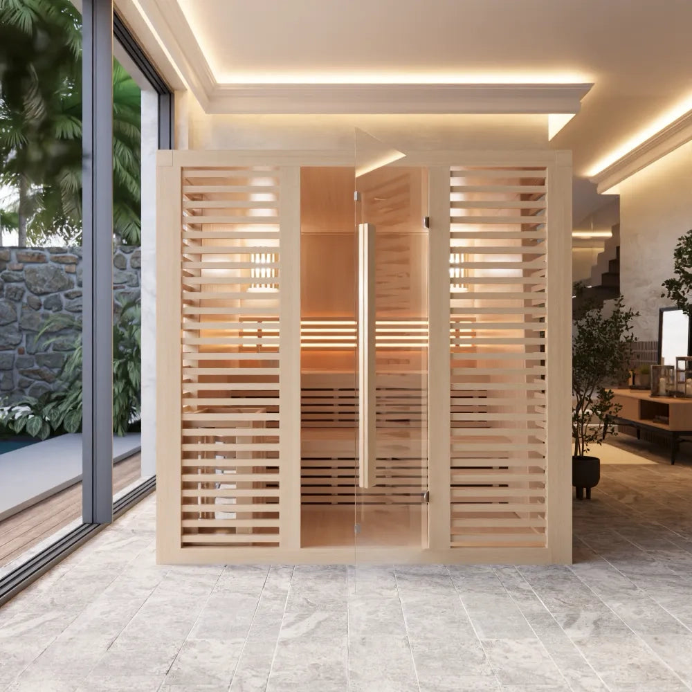 Sauna finlandese da interno 200x200cm h200cm in legno hemlock | Abisko