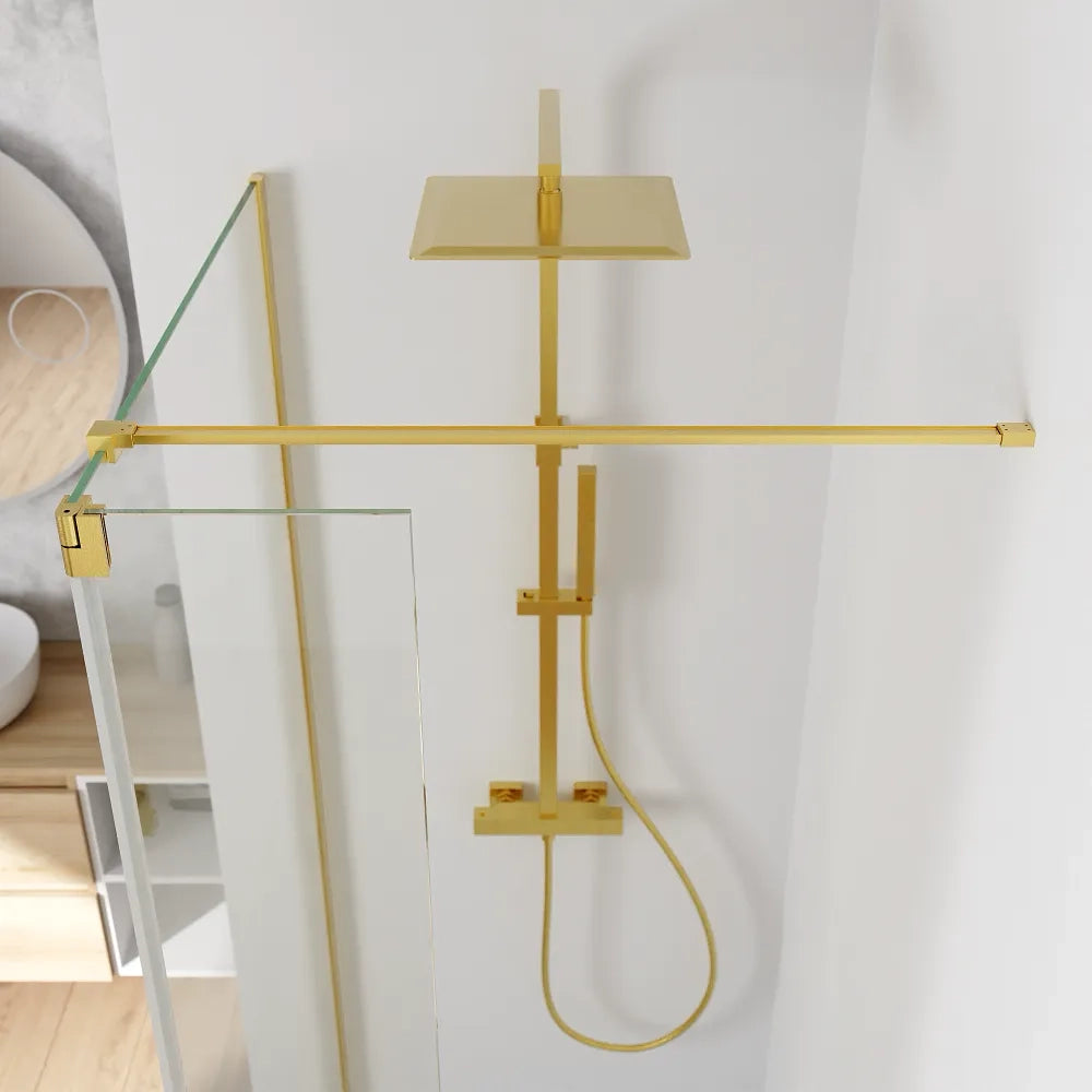 Doccia walk-in 100cm + anta girevole 40cm vetro 8mm trasparente anticalcare profili oro spazzolato h200 | Keros