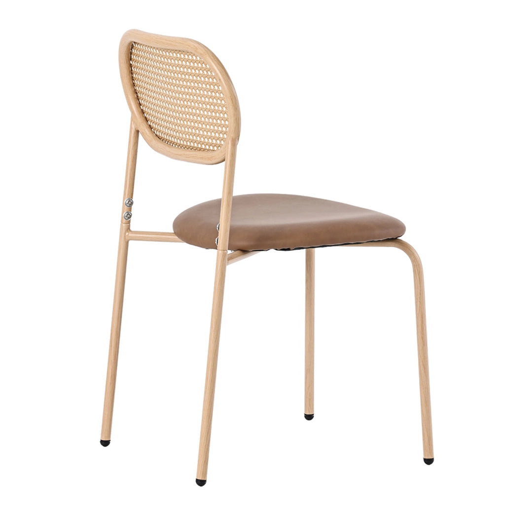 Set di 6 sedie da pranzo con schienale ovale in rattan; PU e gambe in metallo; marroni