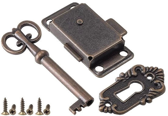 Chiusura a Scatola Antica per Porte - Slot con Chiave - Chiusura per Porte in Stile Retro - Chiusura per Mobili - Blocco per Armadi Cucina - Costruzione in Acciaio di Alta Qualità