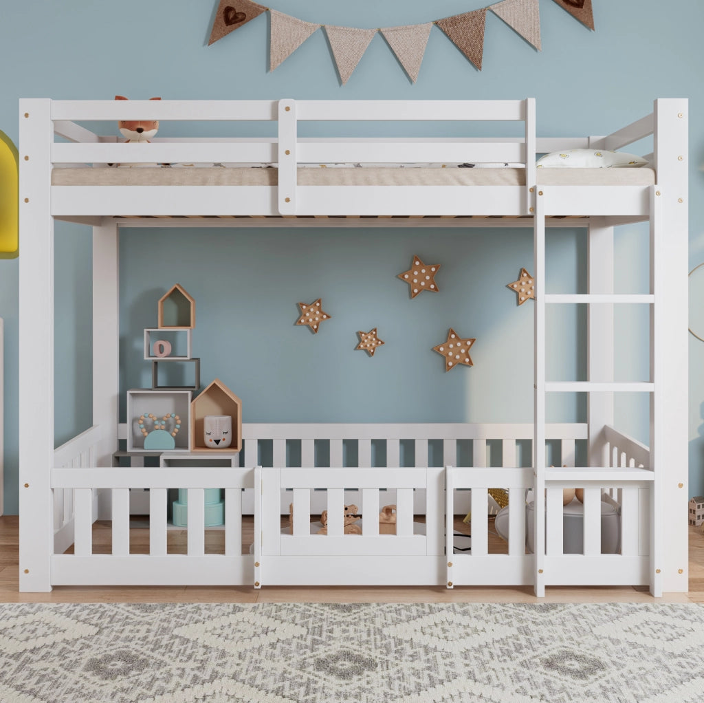 Letto a soppalco per bambini 90x200 cm con scala ad angolo in pino bianco