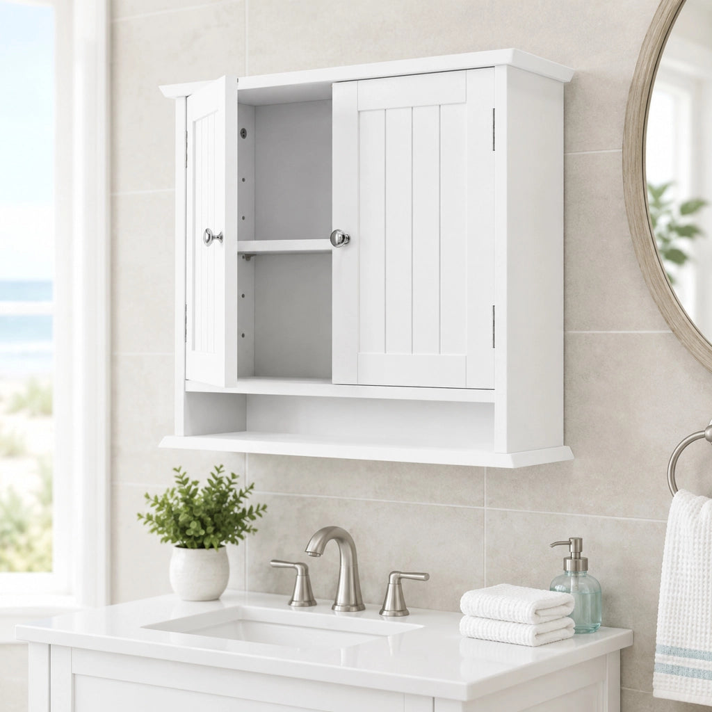 Mobile da bagno sospeso 54,6x19,8x59,9 cm con ripiani regolabili in MDF bianco
