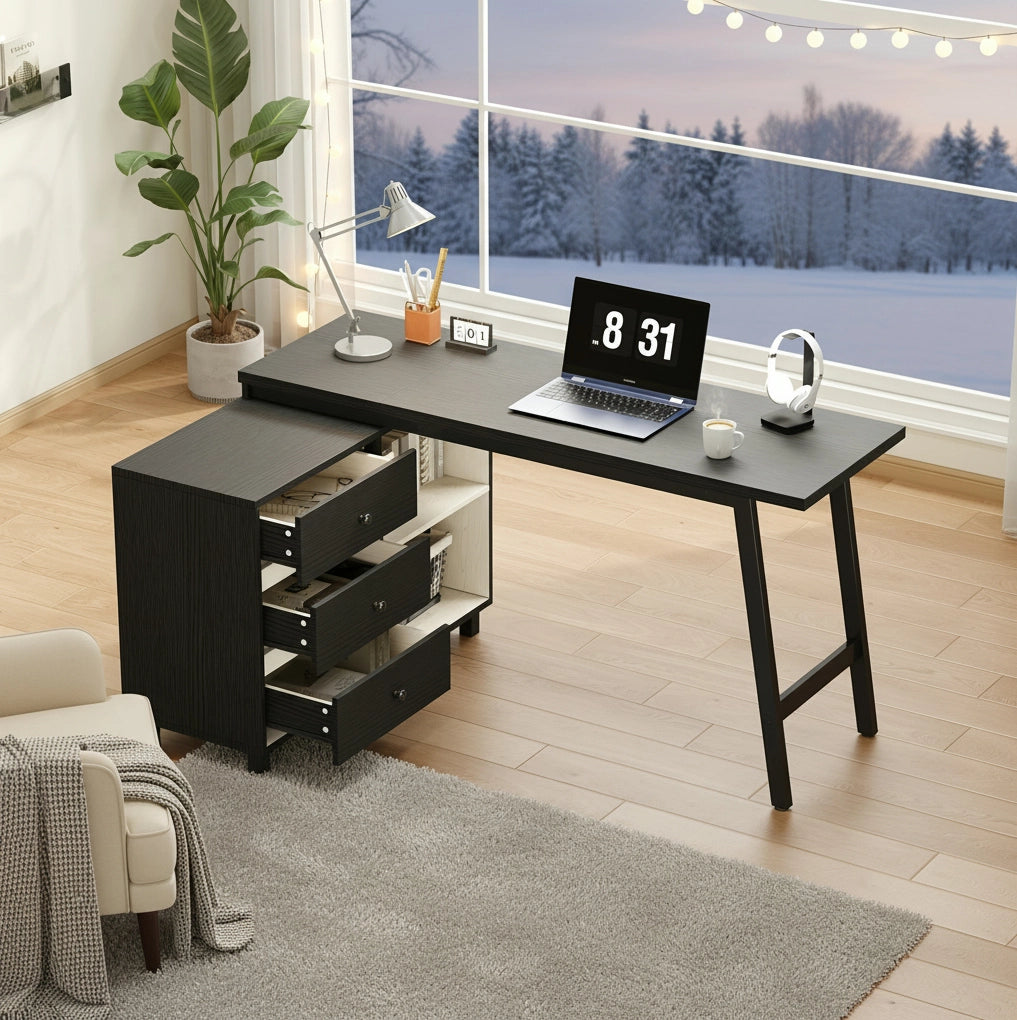 Scrivania angolare 150 x 100 x 76 cm nera e bianca