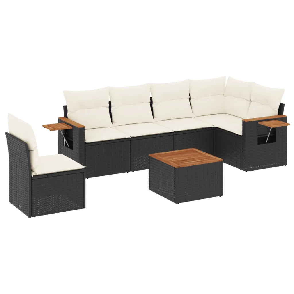 Set Divani da Giardino con Cuscini 7pz Nero Polyrattan
