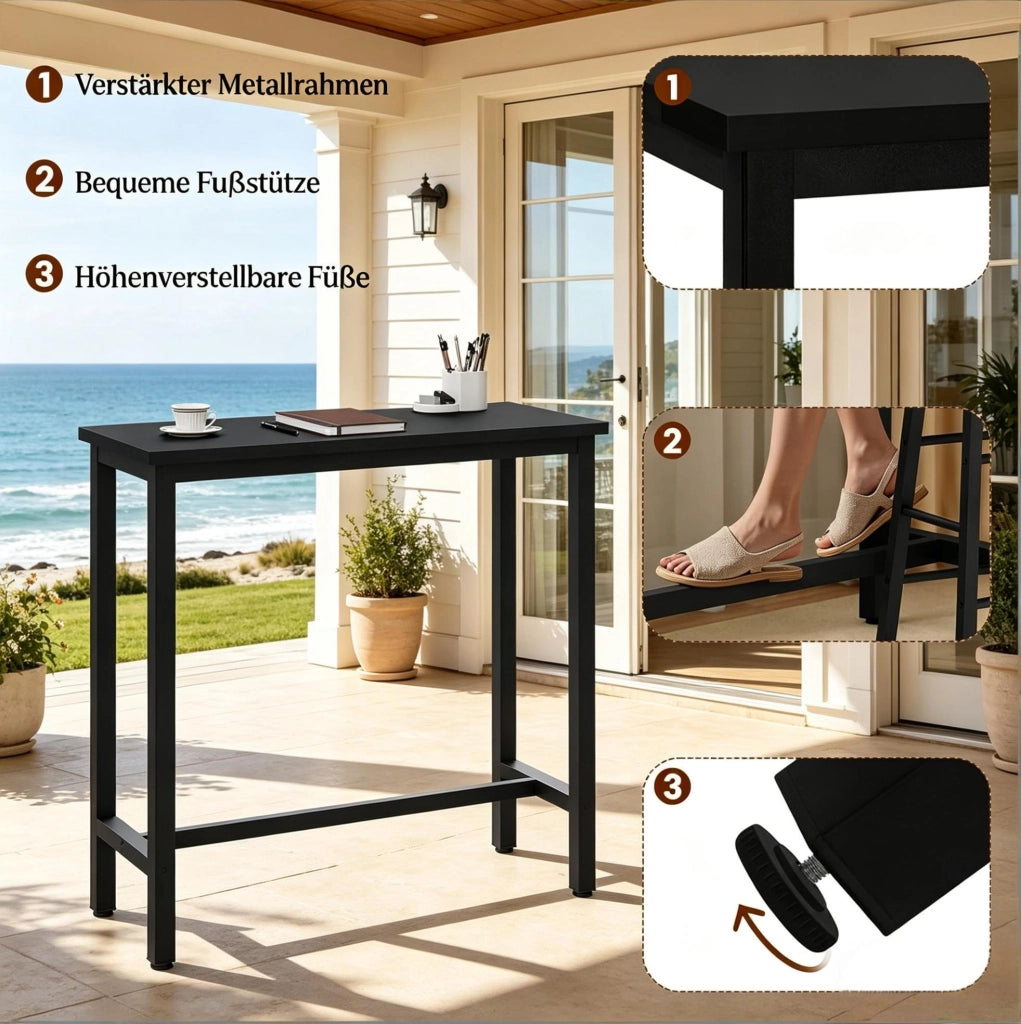 Tavolo bar industriale nero 100x40x100 cm
