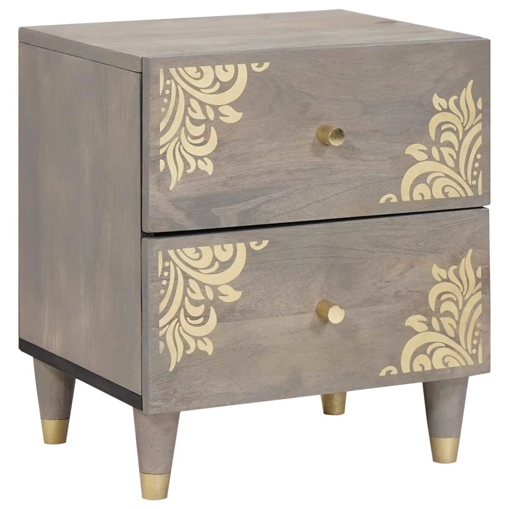 Comodino | Armadio da Notte | Mobiletto da notte Grigio 40 x 33 x 46 cm Legno di mango massello