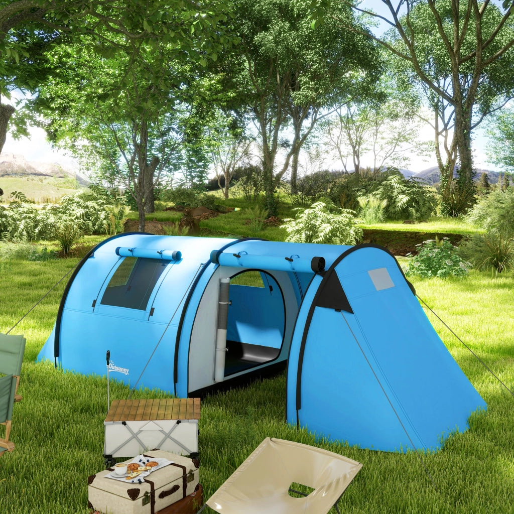 Tenda da Campeggio per 3-4 Persone Tenda Familiare Impermeabile 3000mm con 2 Vani Zona Giorno e Notte Azzurro Cielo