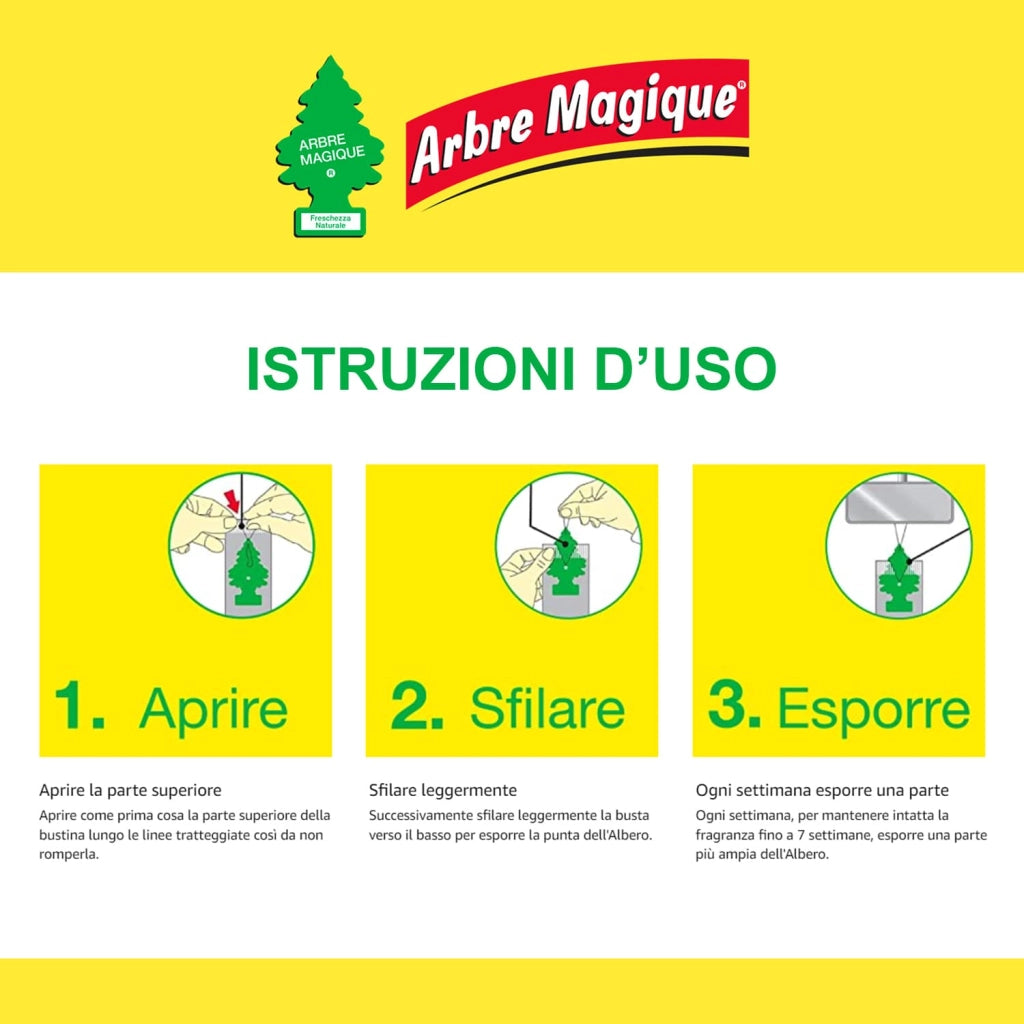 Profumatore Auto, Durata fino a 7 Settimane, Made in Italy, 6 Unità, Fruit Cocktail, Arbre Magique