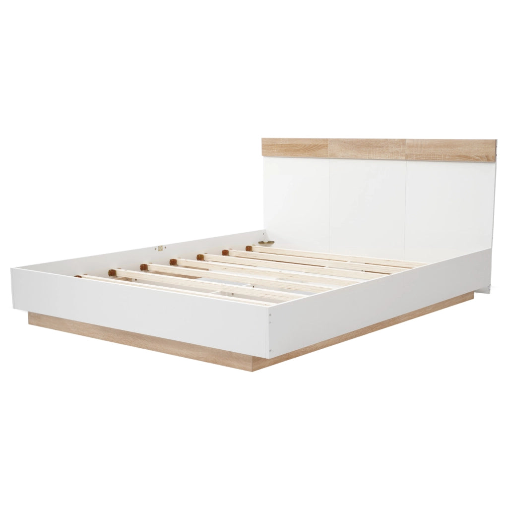 Letto Matrimoniale Imbottito  cm con Testiera Contenitore; White+Oak