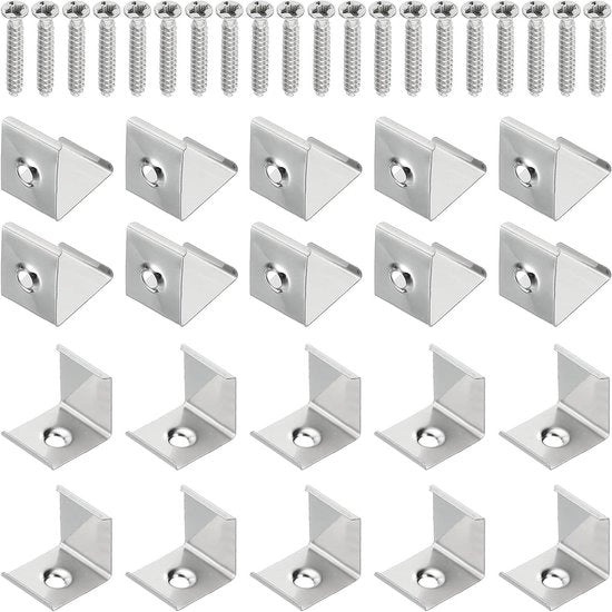 Clip di supporto per strisce LED - Clip di fissaggio per strisce LED - Supporti di montaggio - Rvs - Sostegni di supporto - Per canali V a forma di aluminium - 50 pezzi - Adatto per illuminazione a strisce LED - 16mmx16mm