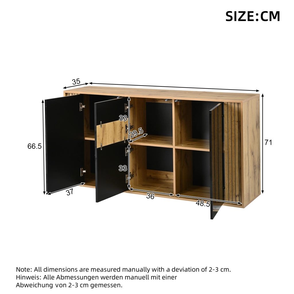 Madia nera e legno con 3 ante; credenza moderna da 140 cm in MDF e pannello truciolare