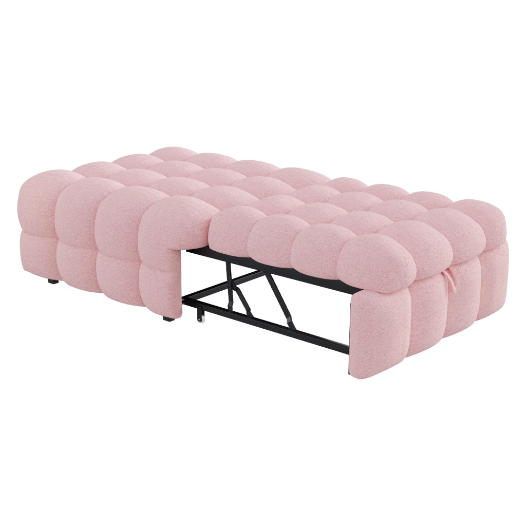 Letto imbottito con poggiapiedi 2 in 1, divano letto estraibile, letto singolo Puffy, bouclé - Rosa