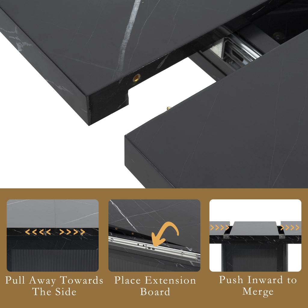 Tavolo da pranzo rettangolare allungabile 120-160x80 cm con mobile contenitore, nero marmo