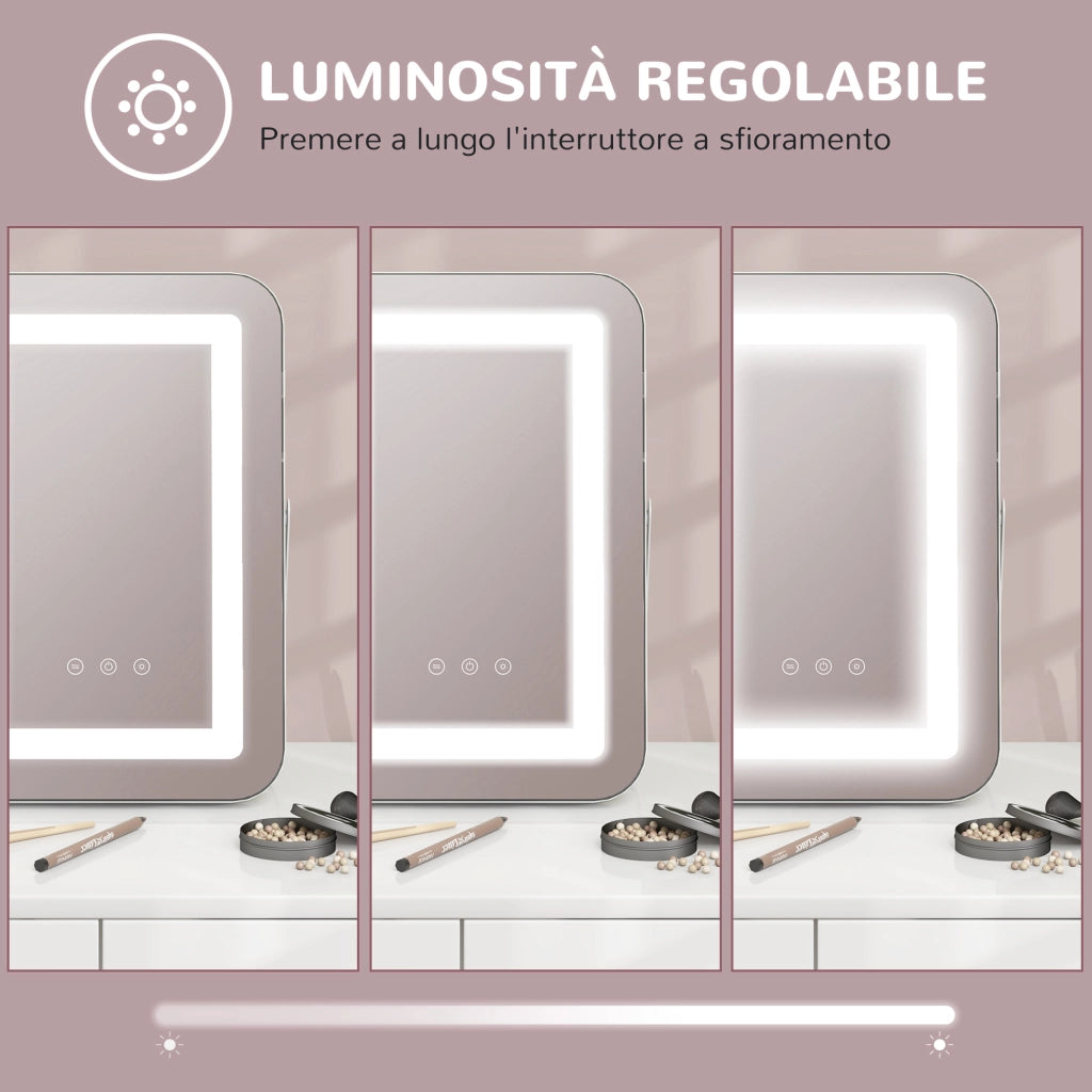 Specchio Trucco con Luci Regolabili ¨C zephmum ¨C Bianco, 31x41.5x3cm