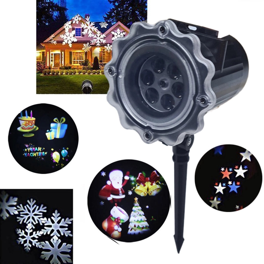 PROIETTORE LUCI ESTERNO PICCHETTO 4 CARD FANTASIA MULTICOLOR DECORAZIONE NATALE