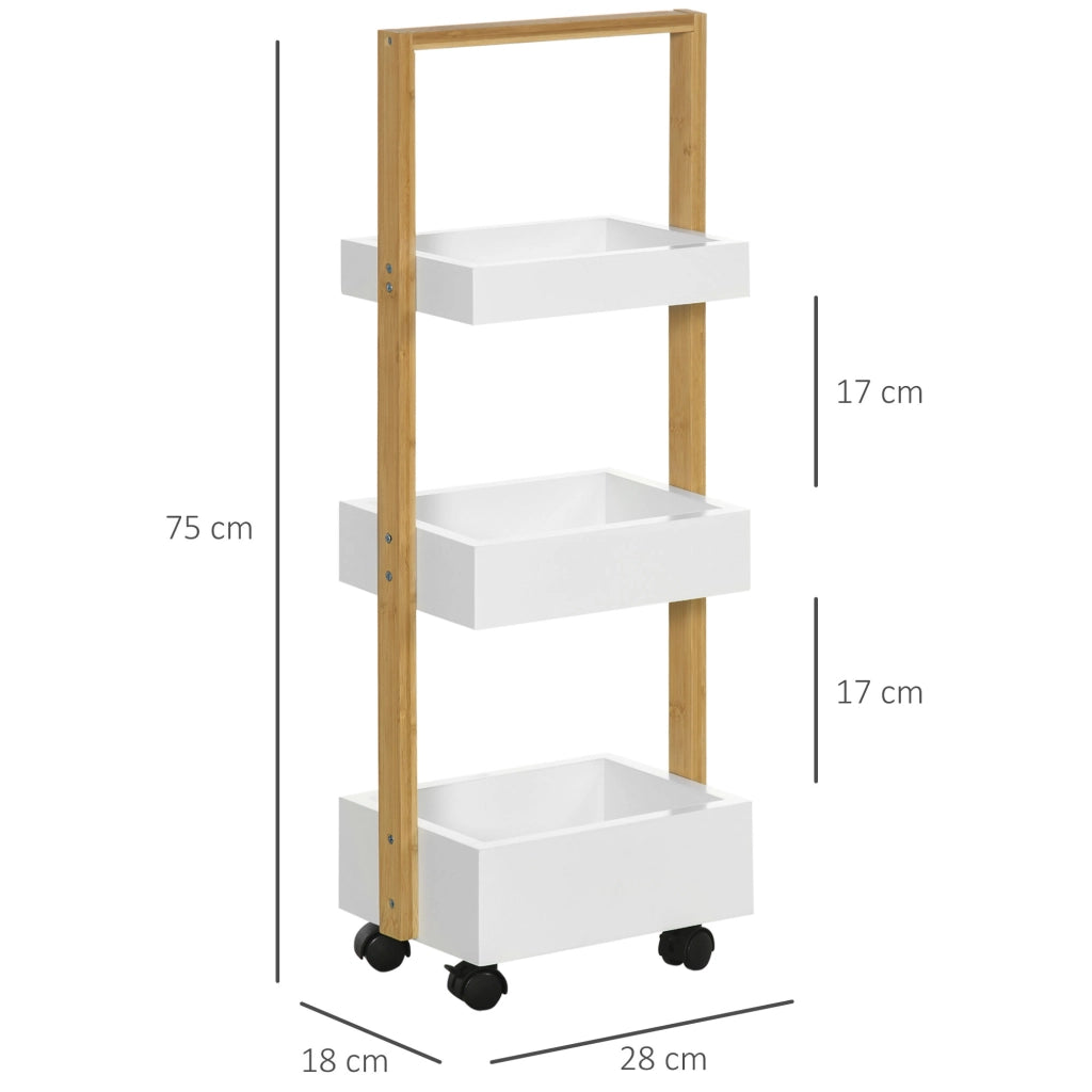 Carrello bagno con ruote 3 ripiani ¨C Xylo ¨C legno bamb¨´ 28x18x75 cm bianco
