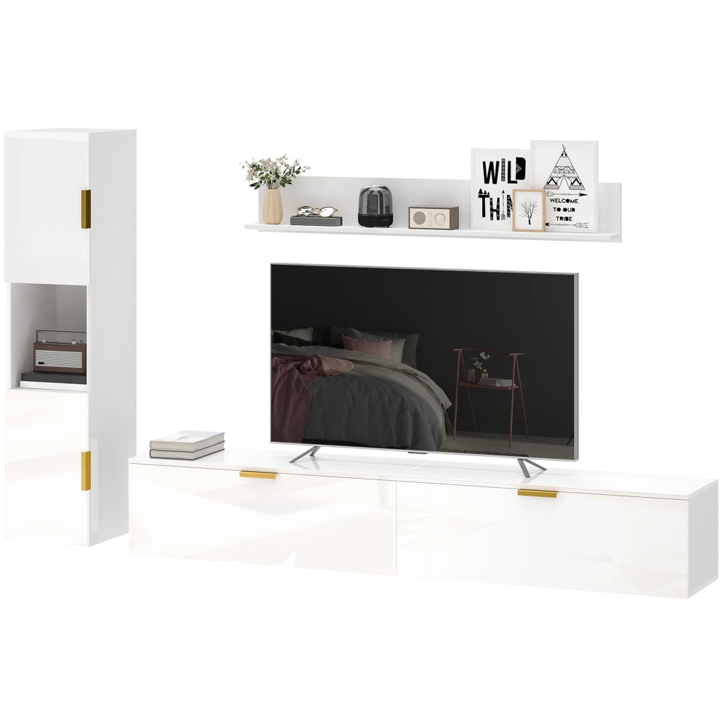 Mobile TV Sospeso a Parete 180 cm con Ante a Ribalta Mobile Porta TV Bianco Lucido Salvaspazio Design Moderno per Soggiorno