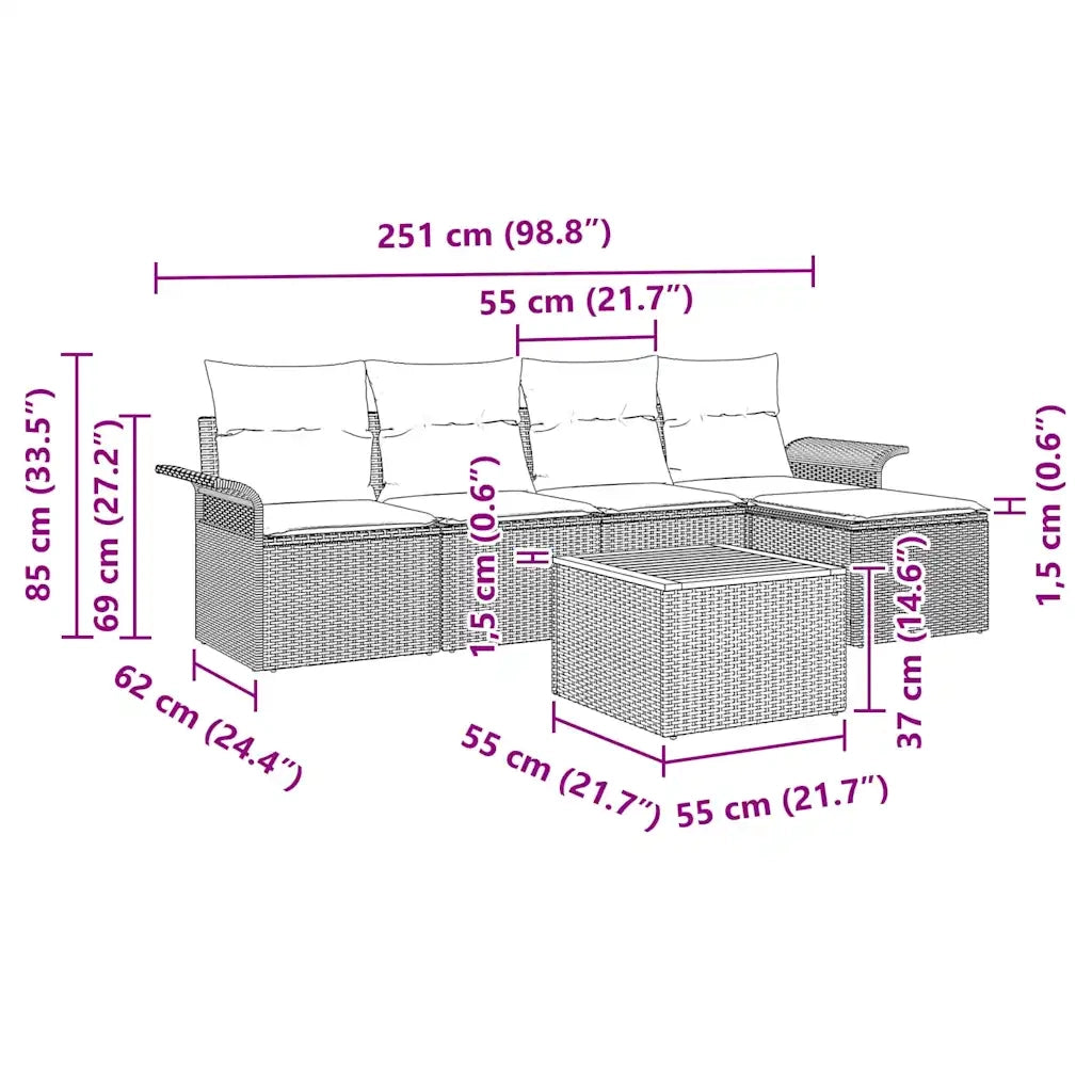 Set Divano da Giardino con cuscino 6 pz | Set Salotto da Giardino Nero polyrattan