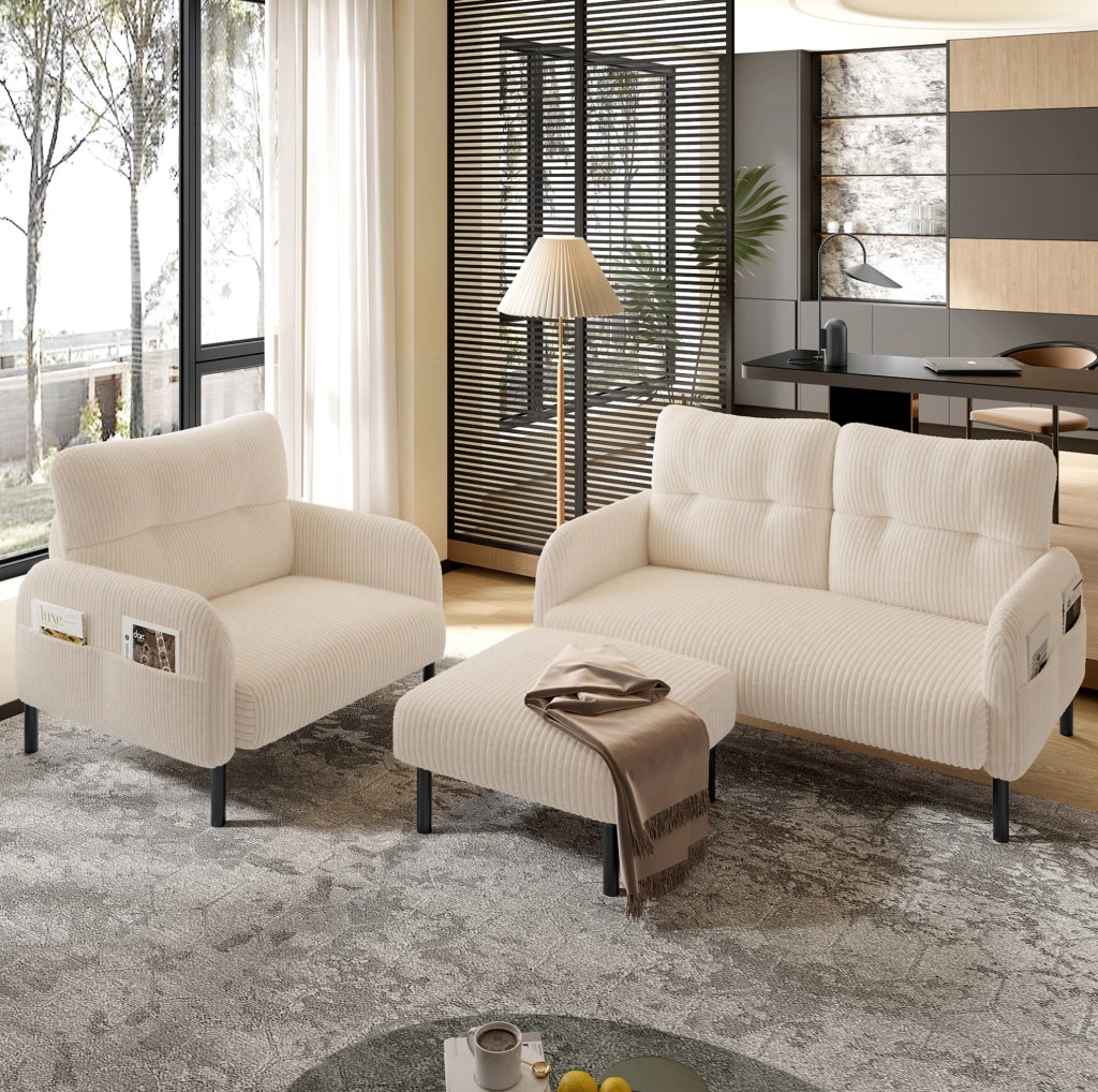 Pouf in velluto a coste con struttura metallica – 56x51x39 cm – versatile come poggiapiedi, seduta o tavolino