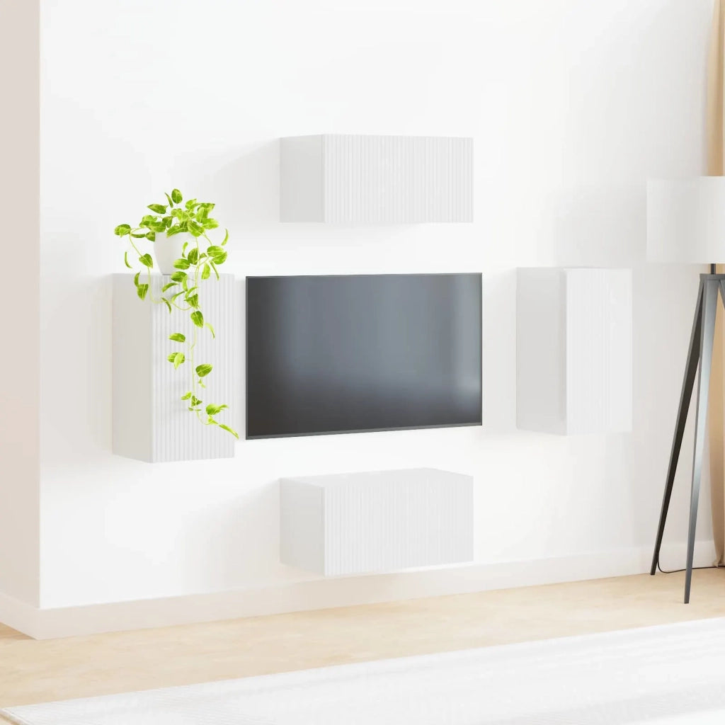 Set mobile TV 4 pz | Armadietto TV | Mobile Porta TV Bianco Lucido Legno multistrato