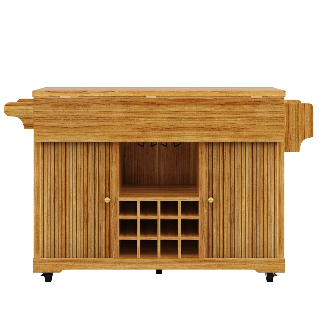 Carrello da cucina mobile con ripiani regolabili, portabottiglie estraibile e piani ribaltabili, in MDF marrone scuro